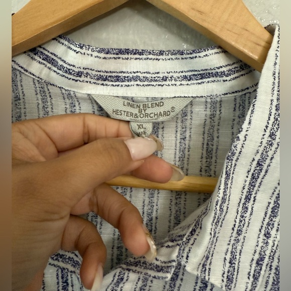 Hester & Orchard Linen Blend Striped Button Up Tunic Top - Picture 3 of 6